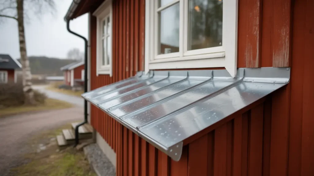 f nsterbleck i pl t r tt m tt lutning och montering som skyddar fasaden mot fukt